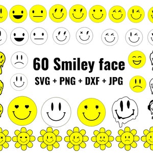 60 Smiley face svg Bundle , smiley face svg cricut, smiley face clip art, Emoji face svg, smiley svg, smiley png trendy png