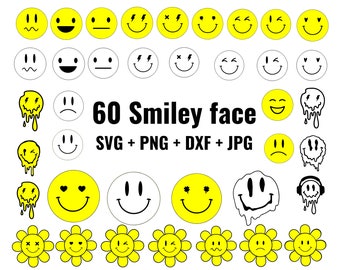 60 Smiley face svg Bundle , smiley face svg cricut, smiley face clip art, Emoji face svg, smiley svg, smiley png trendy png