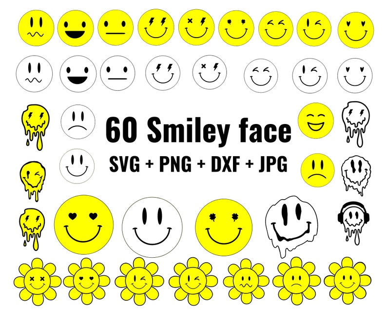 60 Smiley face svg-paket, smiley face svg Cricut, smiley face clipart, Emoji face svg, smiley svg, smiley png trendig png bild 1