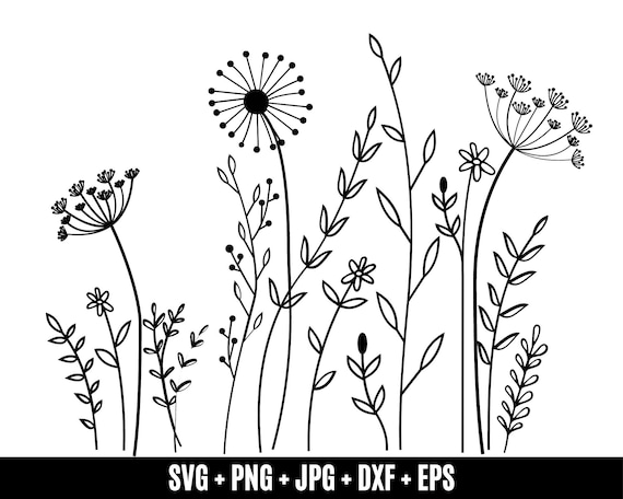 Wildflowers svg, floral frame svg, Split monogram svg, Bouquet SVG, Floral svg, nature svg, Minimalist Flower Bouquet, flower sketch svg,