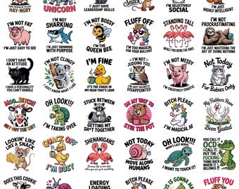 40種類以上の皮肉な動物の名言PNGバンドル、面白い動物の名言クリップアート、皮肉なペットの昇華デザイン、レトロユーモアPNG、デジタルダウンロード