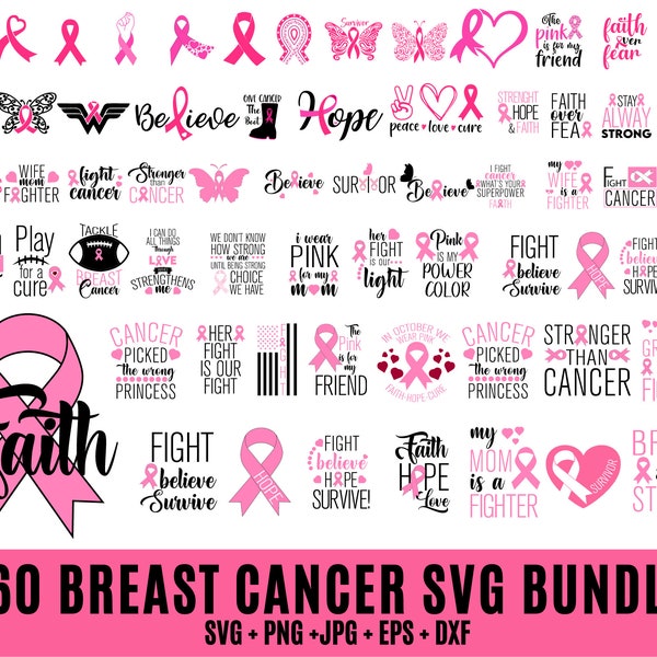 60 Breast Cancer SVG Mega Bundle :, Breast Cancer png,Cancer Awareness svg, Cancer svg, Fight Cancer Svg, Cancer Quote Svg,tackle cancer svg