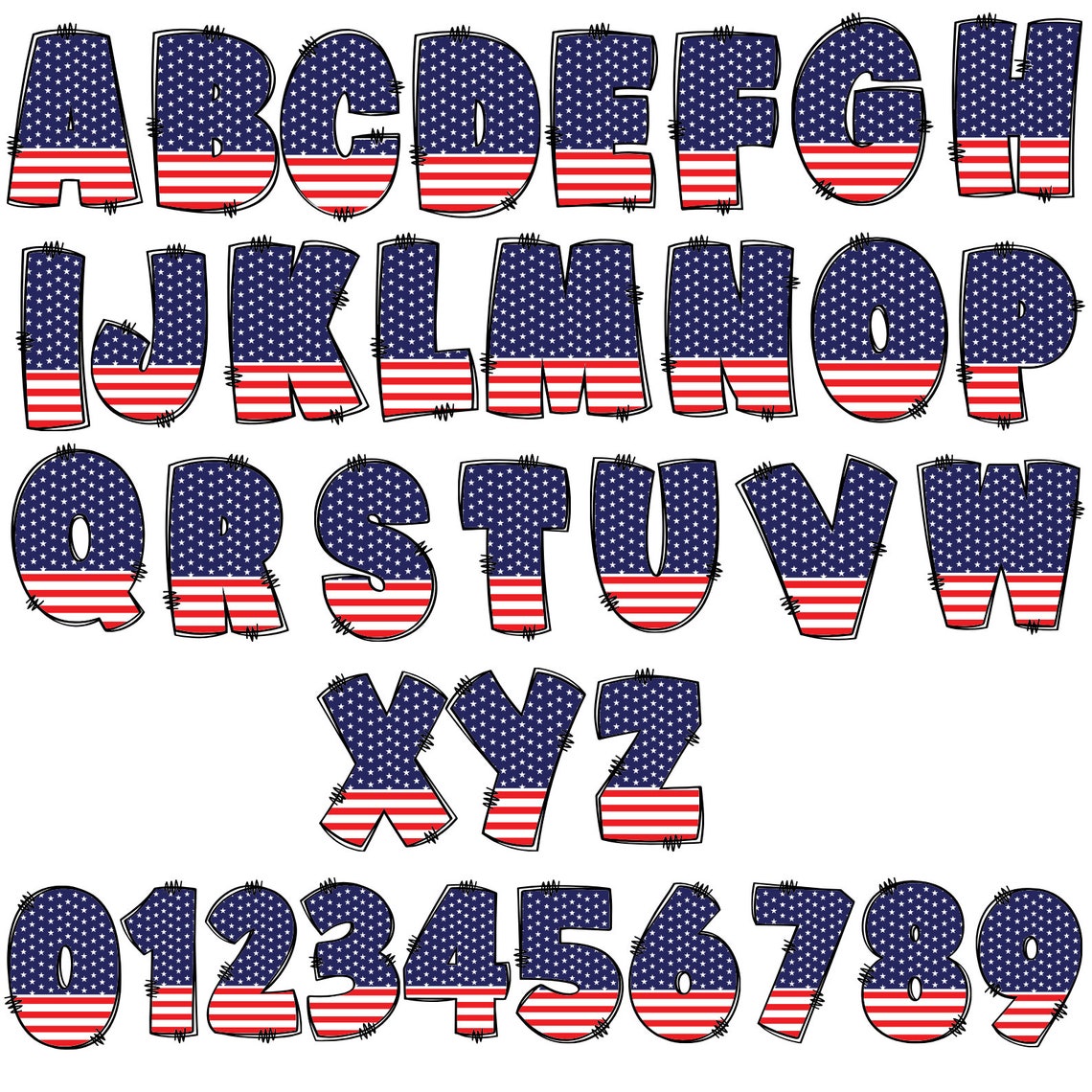4TH July USA Letters Png Bundle, Patriotic Doodle Alphabet, USA Letters ...