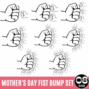 Paquete SVG de 1 a 8 manos con puntos para mamá e hijo, set de choque de puños para el Día de la Madre, SVG de choque de puños para bebé, niño y papá, nombre personalizado para niño, archivo digital