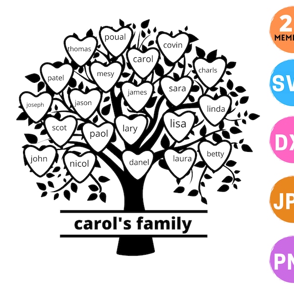 Family tree svg 21 members, Family reunion svg, Custom family tree svg  21 names, Family tree clipart, cricut svg, svg files for silhouette