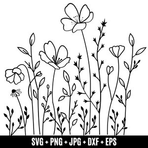 Wildflowers svg, floral frame svg, Split monogram svg, Bouquet SVG, Floral svg, nature svg, flower sketch svg,  Minimalist Flower Bouquet,