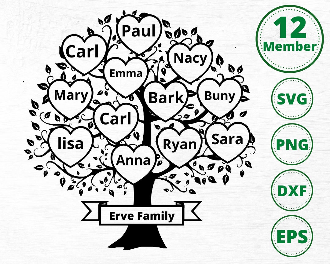 Family Tree Svg 12 Members, Family Heart Tree Svg, Tree of Life Svg ...