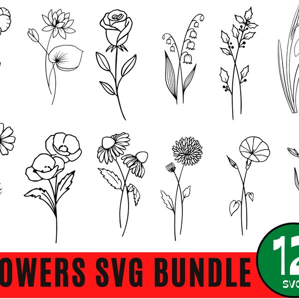 flower Svg Bundle, Birth Flower Svg, Floral svg, Botanical svg, Rose svg, Daisy svg, Poppy svg, Birthday svg, png, dxf, eps