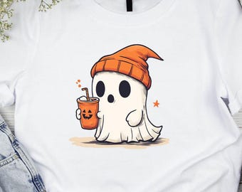 Cute Ghost PNG Design, Halloween Ghost Png, Bougie Ghost, Coffee Png, Spooky Vibes, Kids Sublimation Halloween png, Digital Download