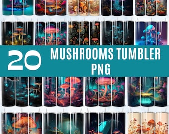 Mushrooms Tumbler Wrap PNG, Mushroom 20 oz Skinny Tumbler, Neon Mushroom Tumbler Wrap, Colorful Sublimation Design, Wildflower Cottage core