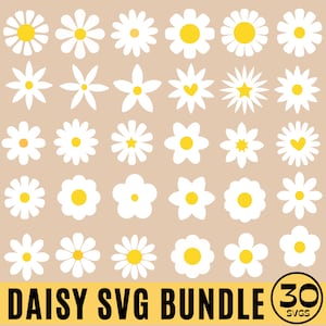 Paquete SVG de margaritas, SVG de flores, SVG floral, SVG de primavera y verano, SVG de formas florales retro, SVG de flores hippies, monograma de margaritas divididas