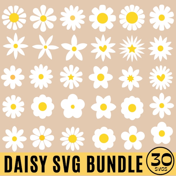 Lot Marguerite SVG, SVG floral, SVG floral, printemps été SVG, SVG de formes de fleurs rétro, SVG fleur hippie, Daisy Split monogramme