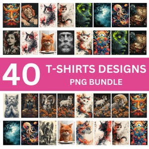 40 modèles de lots de t-shirts, modèles graphiques de t-shirts, modèles de t-shirts colorés pour hommes femmes enfants, t-shirt png à sublimation, téléchargement numérique