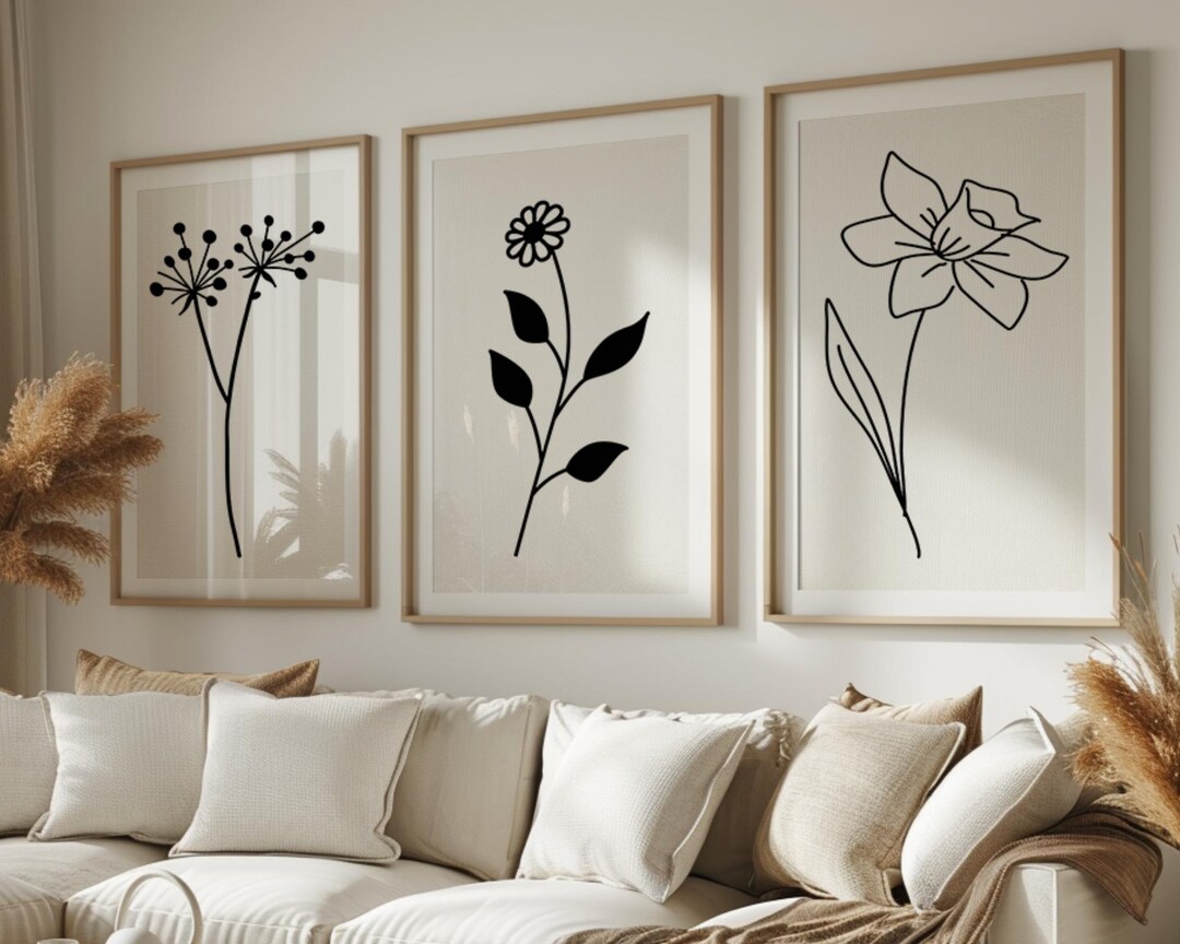 Wall Art Set of 3 Bouquet Flower, Botanical Wall Decor, Daisy Printable ...