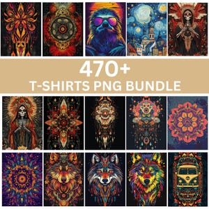 470+ T-shirts PNG-ontwerpbundel, vintage avontuur en retro-ontwerpen, unieke schedel- en wilde natuurafbeeldingen, digitale download