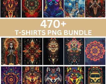 470+ T-Shirts PNG Designs Bundle, Vintage Adventure and Retro Designs, Unique Skull & Wild Nature Graphics, Digital Download