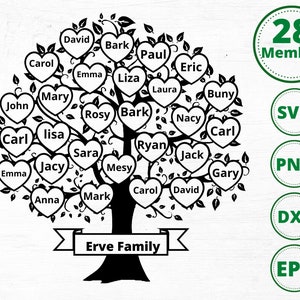 Family Tree Svg 28 Members Tree Split Monogram Family Heart - Etsy