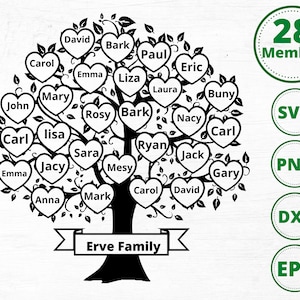 Family Tree Svg 28 Members Tree Split Monogram Family Heart - Etsy