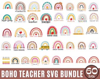Boho Rainbow Teacher Svg, Teacher Life Svg, Kindergarten Svg, Teacher Love Inspire,  Teacher Quote Svg, teacher vibes svg, best teacher ever