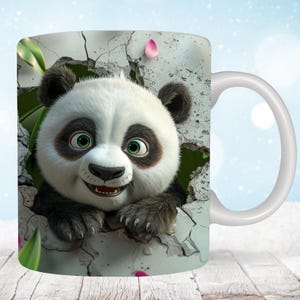 Caneca 3D Cute Panda Wrap, designs de sublimação de canecas de 11 oz e 15 oz, caneca 3D Kitten Hole In A Wall, design de prensa para canecas Cute Panda