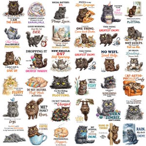 50 Funny Fluffy Cat Quotes PNG Bundle, Cute Cat Sublimation Designs, Humorous Kitty Graphics, Cat Lover PNG, Digital Download