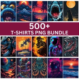 Paquete de más de 500 diseños de camisetas, camisetas coloridas PNG, diseños de camisetas artísticas, camisetas modernas para hombres, mujeres y niños, descarga digital
