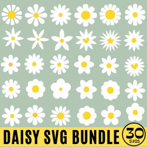 Pacote Daisy SVG, Daisy Flower Svg, Floral SVG, Formas de flores retrô, Margaridas Flower, Hippie Flower SVG, Primavera Verão Svg, Silhueta de margarida