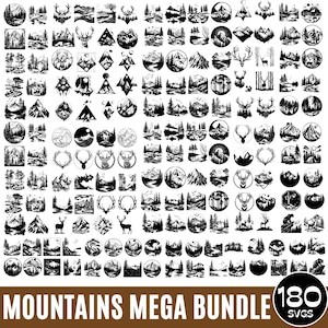 Megabundel bergen Svg, bosscène Svg, wildernis Svg, landschap Svg, avontuur SVG, natuurscène Svg, dennenboom Svg, digitale download