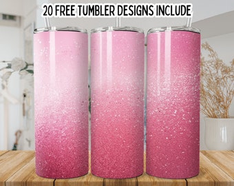 Sparkling Pink Glitter Tumbler Wrap PNG, Pink Sublimation Design, 20oz  Skinny Tumbler,Gradient Tumbler,9.2 x 8.3” Straight Tumbler Wrap