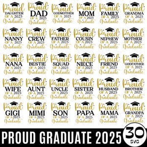 Stolze graduierte 2025-Svg-Bundle, Seniorenfamilie SVG, stolze graduiertenfamilie Png, Senior Mom 2025 Png, stolzer Sohn-Abschluss, Klasse von 2025 svg