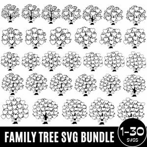 Family tree svg bundle 1-30 members, Family reunion svg, Tree of Life SVG, tree split monogram, family heart tree svg, png, cricut,Dxf files