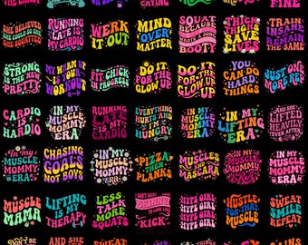 60+ Groovy Workout PNG Bundle, Retro Fitness Sublimation Designs, Gym Quotes PNG, Exercise Clipart, Active Lifestyle Png, Digital Download