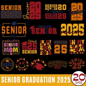 Lot de 20 SVG senior 2025, lot Svg de l'obtention du diplôme, promotion 2025, svg de chemise de remise des diplômes, l'obtention du diplôme d'études secondaires, 2k25 chemises senior Png