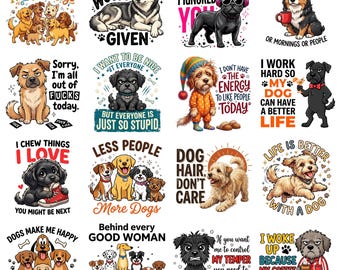 20+ Funny Dog Quotes PNG Bundle , Dog Lover Sayings, Humorous Pet Quotes, Dog Mom PNG, Funny Puppy Shirt Designs, Digital Download