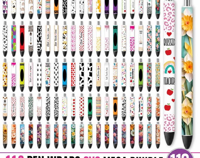 Featured listing image: 118 Pen Wraps Mega SVG Bundle,Teacher Pen Wrap, Glitter Pen patterns, Window epoxy glitter pen wraps, Pen Wraps Waterslides, Epoxy Pen Wraps