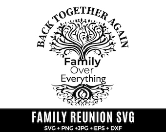 家族の再会 SVG、引用文付き家系図 SVG、生命の木 SVG、家族の名前付き家族の再会ツリー SVG カスタム