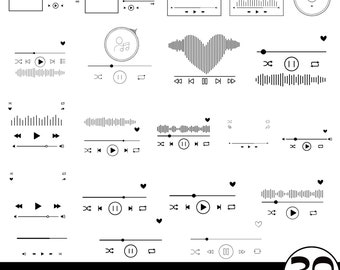 Muziekspeler SVG-bundel, weergave muziekspeler, muziekspeler gesneden bestanden, afspeelknoppen Svg, albumnummercover, nummerspeler Svg, digitale download