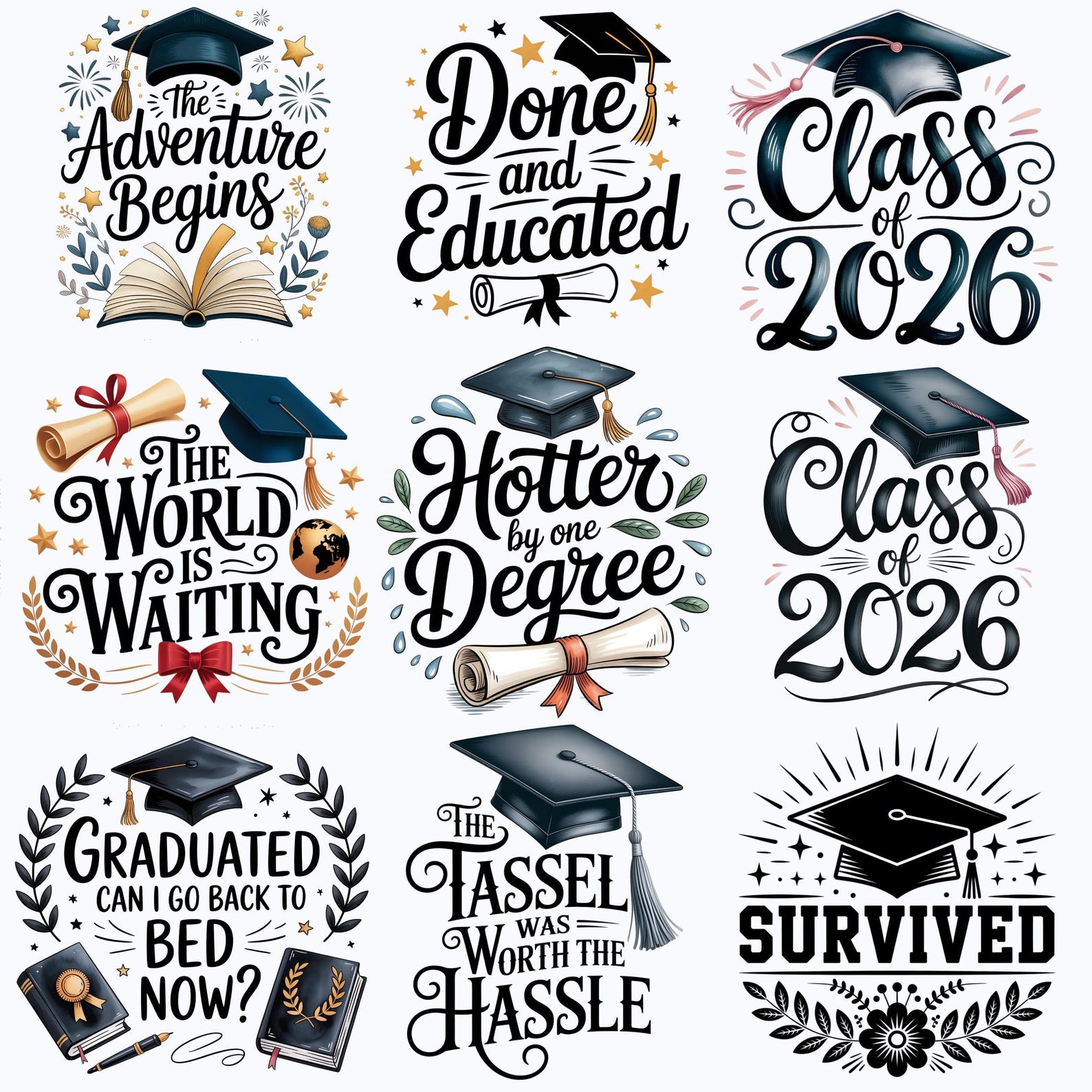 Grad Sign Quotes 30+graduation Quotes PNG Bundle, Class of 2026 Clipart, Funny ...