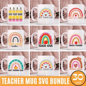 Paquete de tazas SVG "Vida docente", plantillas de tazas de café para docentes (diseños de sublimación), tazas SVG PNG, plantillas de tazas, corte Cricut SVG, descarga digital