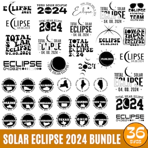 Paquete SVG de eclipse solar de 2024 (36), Eclipse solar SVG, Apagón en EE. UU. el 8 de abril, Astronomía SVG PNG, Camino de la Totalidad en Ciudades