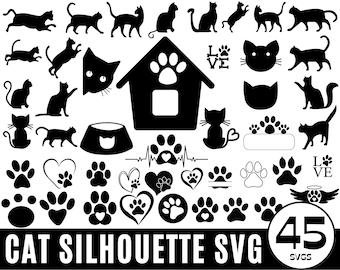 cat silhouette svg, cat paw svg, Cat Face SVG, funny cat svg, Cat Head SVG, Kitten Svg, Cat Vector svg, Kitty Svg cat clipart Pet Silhouette