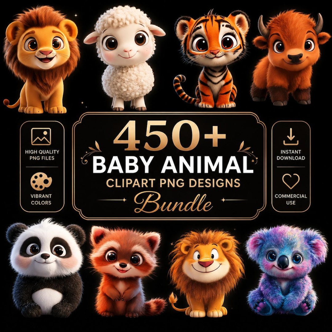 450+ Watercolor Baby Animals Bundle, Cute Animal Clipart, Watercolor ...