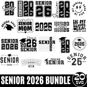 20 Senior 2026 Svg Bundle, Class of 2026 Png, Senior 2026 Shirt Svg, School Graduation Png, Gifts for Girls & Boys, Senior Mom Svg
