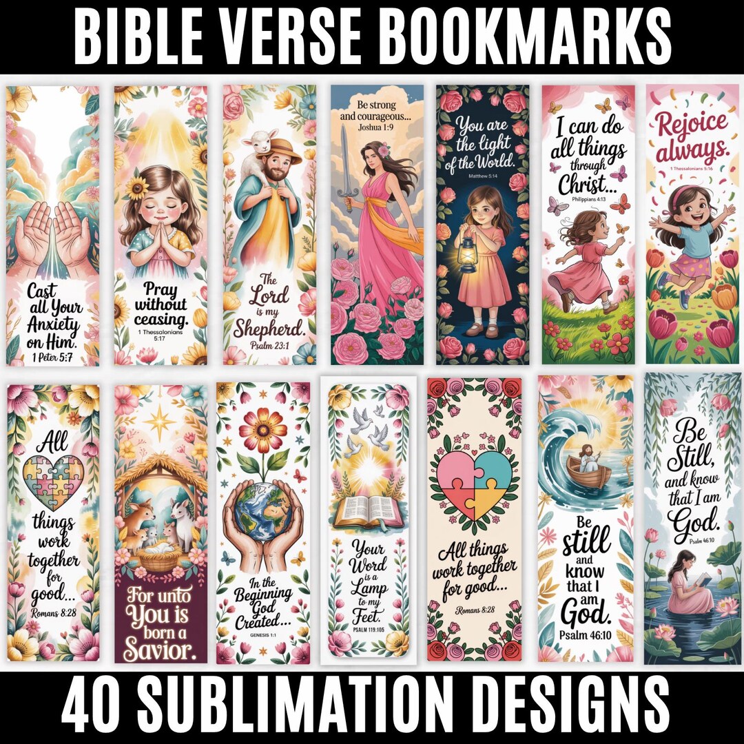 Scripture Embeded Bookmarks 40 Bible Verse Bookmarks Bundle, Christian Scripture Bookmark Set ...
