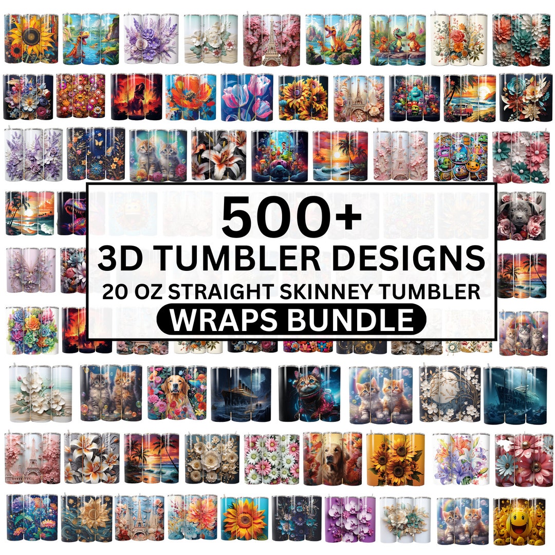 500 Mega 3D 20oz Skinny Flowers Tumbler Wrap Bundle, Full Wrap Tumbler ...