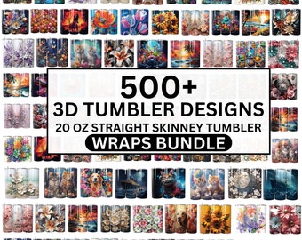 500+ Mega 3D 20oz Skinny Flowers Tumbler Wrap Bundle, Full Wrap Tumbler Designs, Floral Dog Seamless Tumbler PNG, Sublimation Designs