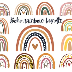 Lot de 15 svg arc-en-ciel bohème, svg arc-en-ciel mignon, svg arc-en-ciel, arc-en-ciel dessiné à la main, léopard svg arc-en-ciel boho, autocollants boho, clipart arc-en-ciel boho