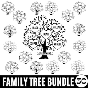 Stamboom Svg-bundel 2-30 leden, stamboomtak, stamboom harttak, levensboom Svg, familiereünie Svg, digitale download