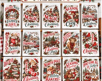 15 Christmas Kitchen Towel PNG Bundle, Retro Vintage Holiday Designs, Christmas Baking Sublimation PNG, Tea Towel Kitchen Decor