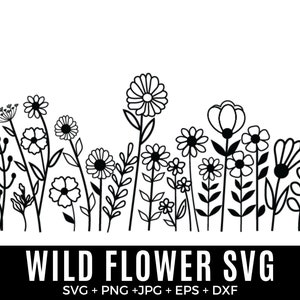 Wildflower Bundle Svg, bordo prato fiorito Svg, bordo fiorito SVG, bouquet di fiori minimalista, clipart fiori selvatici